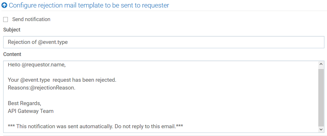 configure rejection email