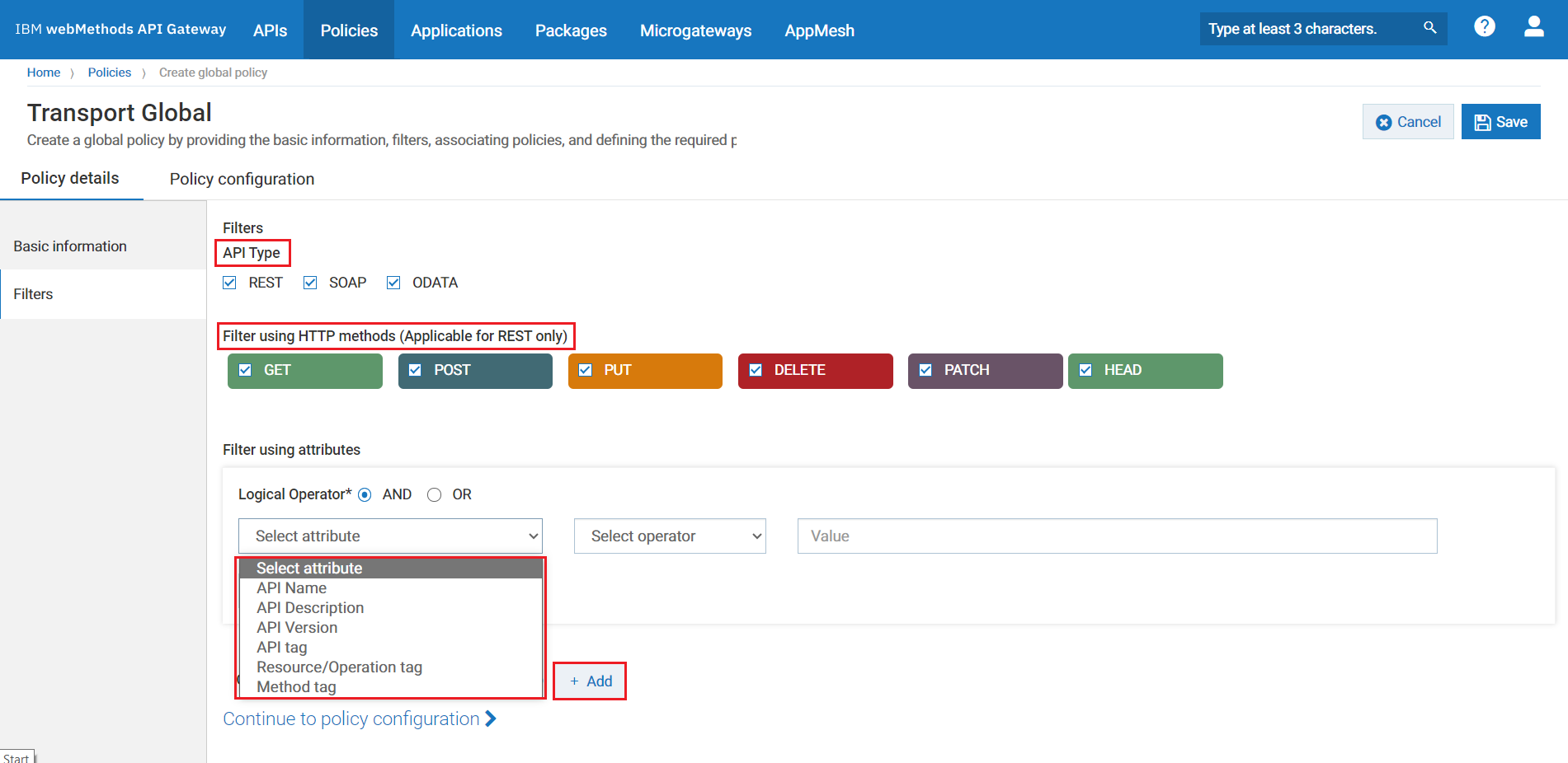 Filter HTTP methods