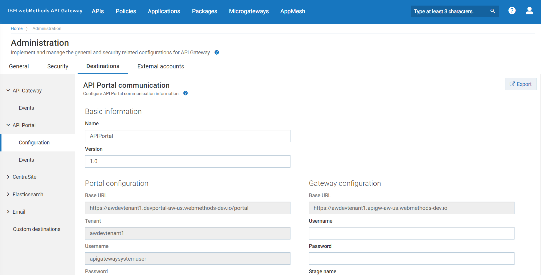 destination configuration