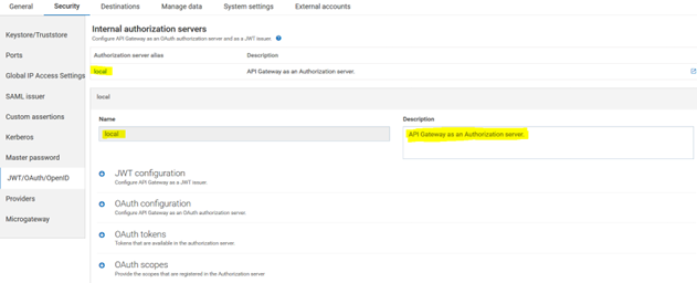 configure API GAteway as local auth server