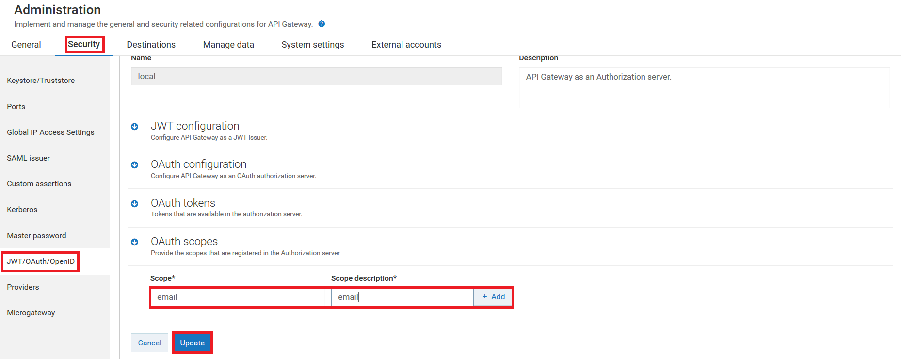 Create OAuth scope