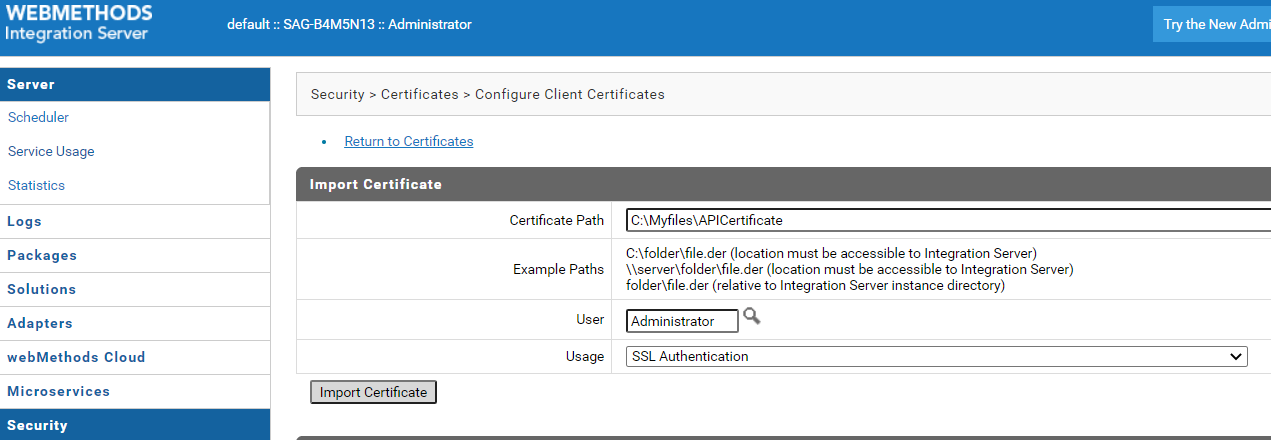 Import certificate